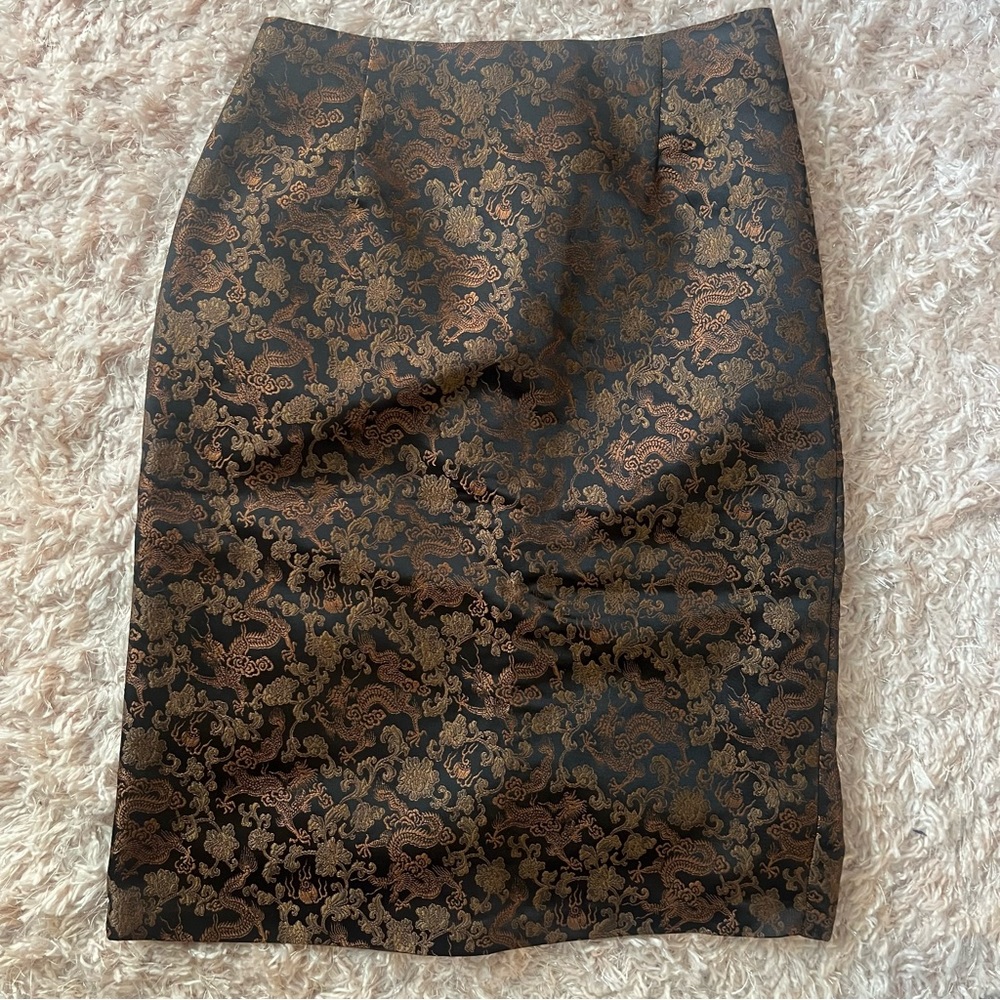 Vintage silk dragon pencil skirt